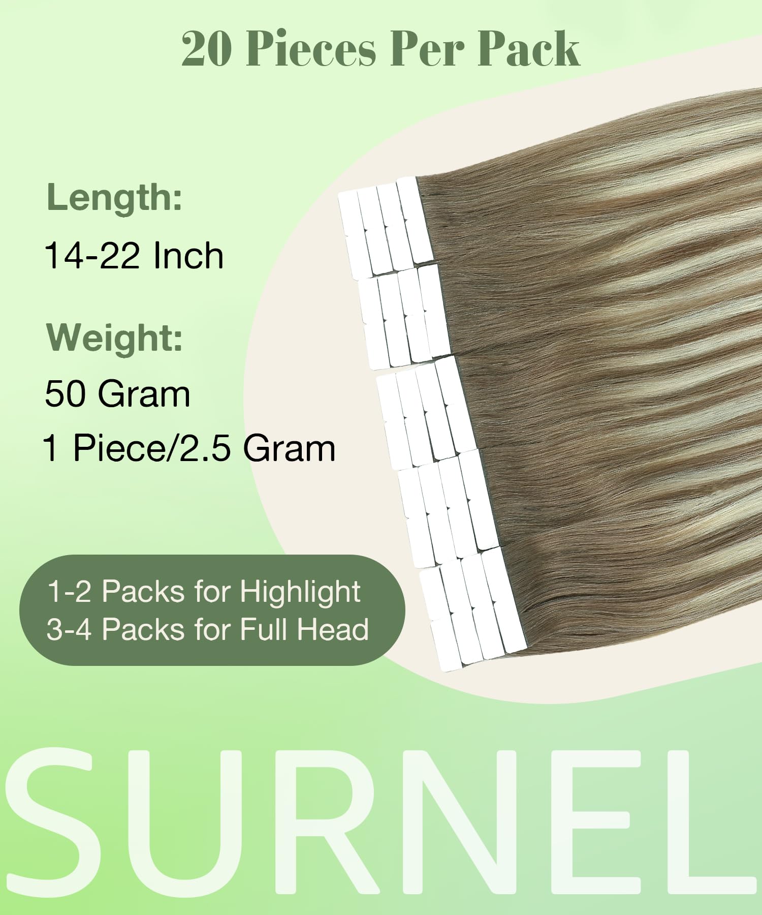 SURNEL Tape in Hair Extensions Human Hair Brown To Blonde 8T60 Tape Hair Extensions Blonde Real Human Hair Extensions Tape-ins 16 Inch 20 Pieces/50g (T16inch - Image 3
