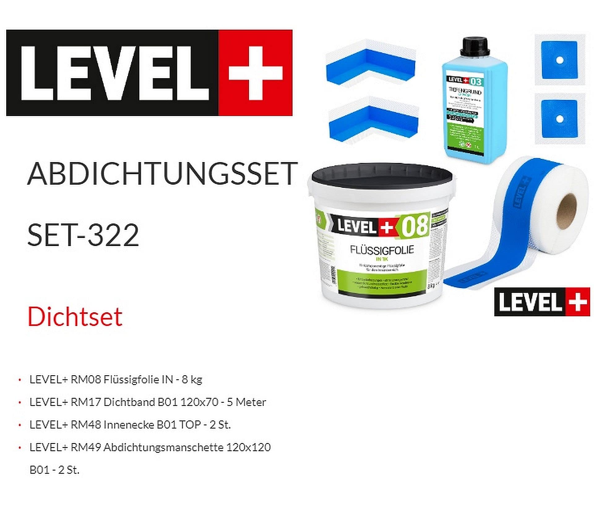 Dichtset 8 Kg Flüssigfolie, 2 Innenecken, 2 Wandmanschetten, 5m Dichtband
