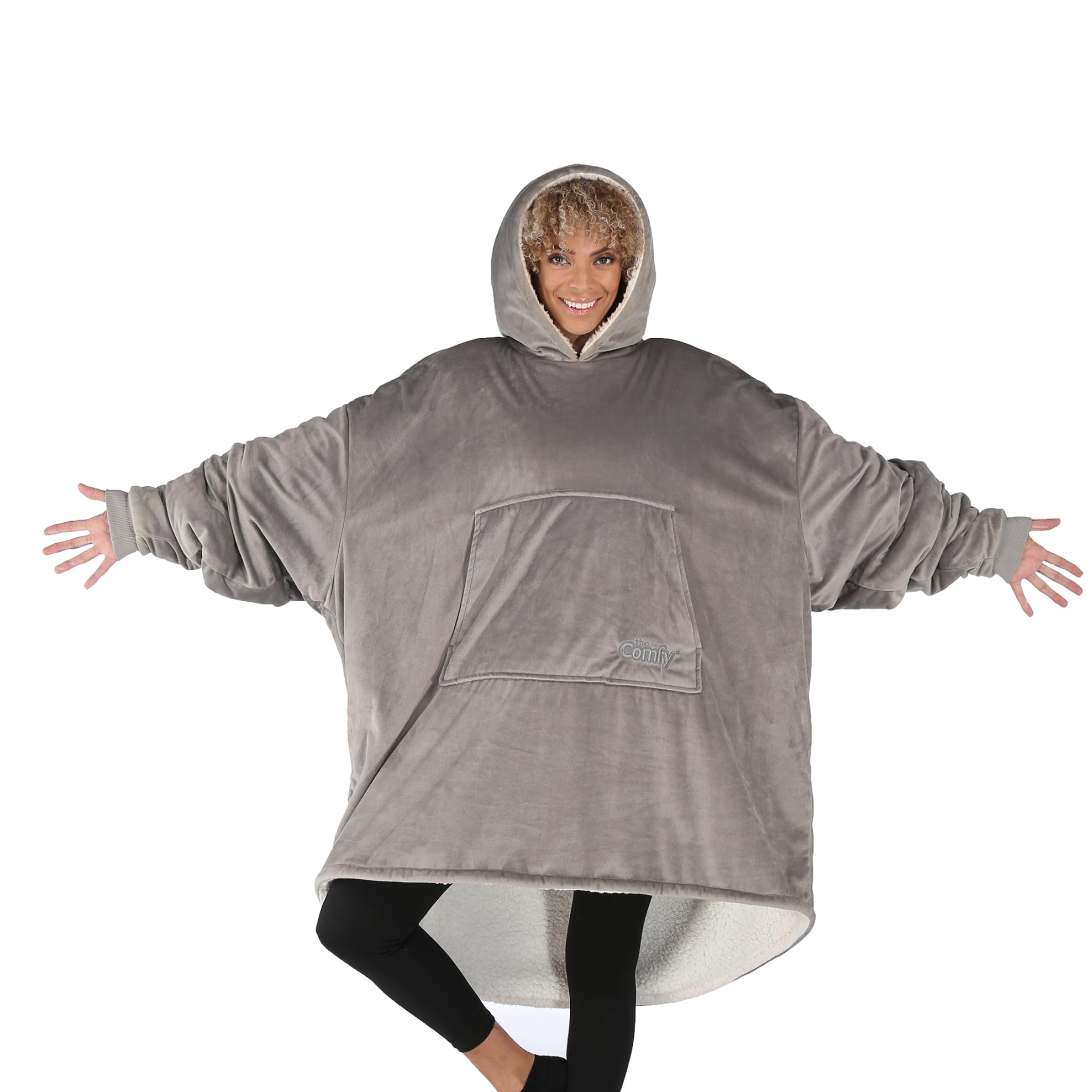 THE COMFY Original | Sherpa Lined Microfiber Fleece Wearable Blanket, Oversized Design with Hood and Pocket from Shark Tank