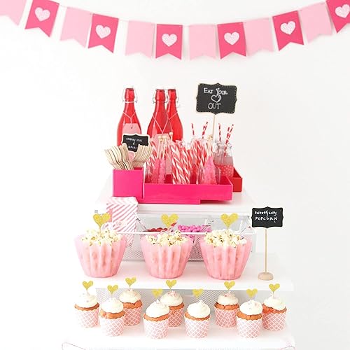 Miniatura 5 de Paquete de 24 adornos para cupcakes con purpurina para el día de San Valentín, dulce corazón, amor, sé mío, para el día de San Valentín, temática de