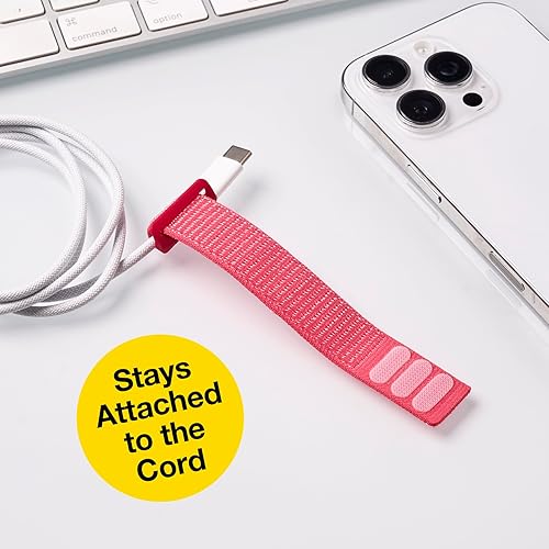 Miniatura 4 de Wrap-It Storage Cinch Straps - 5 pulgadas (paquete de 8) Coral - Organizador de cables para electrodomésticos y bridas para cargadores y accesorios