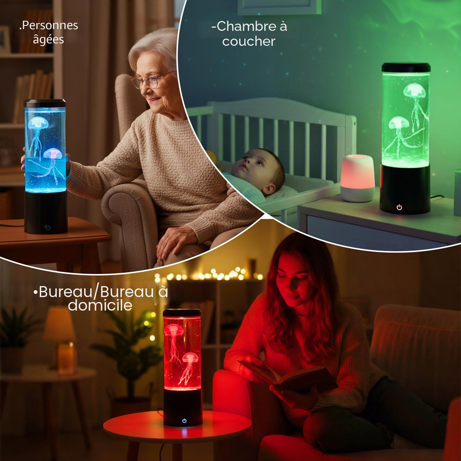 Lampe Méduse 20 cm,USB Alimentation 7 Couleurs Changeantes,Lampe d'Ambiance Apaisante avec Méduses Flottantes pour Décor Salon,Chambre, Bureau