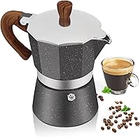 Vista 16 de Cafetera de aluminio con 3 tazas de 5.1 fl oz Moka Pot Express, estufa de café expreso, colorida cafetera italiana, estilo clásico, Greca Café, Rojo