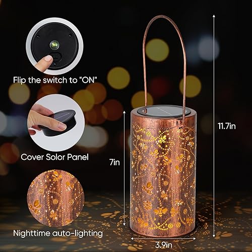 Miniatura 4 de Homemory Regalos de Navidad para mujeres, mamá, abuela, faroles solares de abeja, impermeables, luces solares LED, decoración de metal para