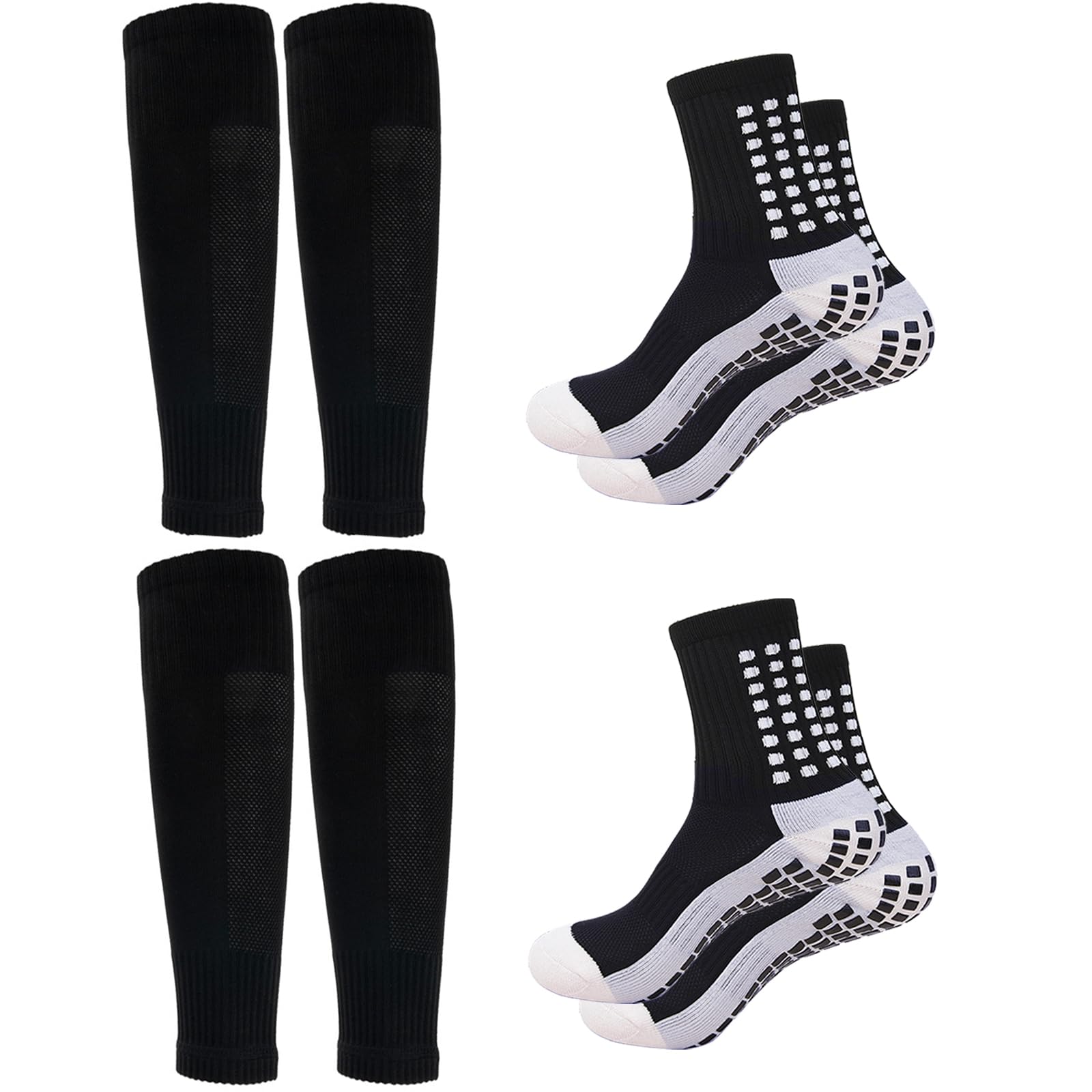 fjberrtsat Men's Soccer Non Skid Ball Socks Anti Slip Grip Non Slip Socks, Shin Guard Sleeves for Football