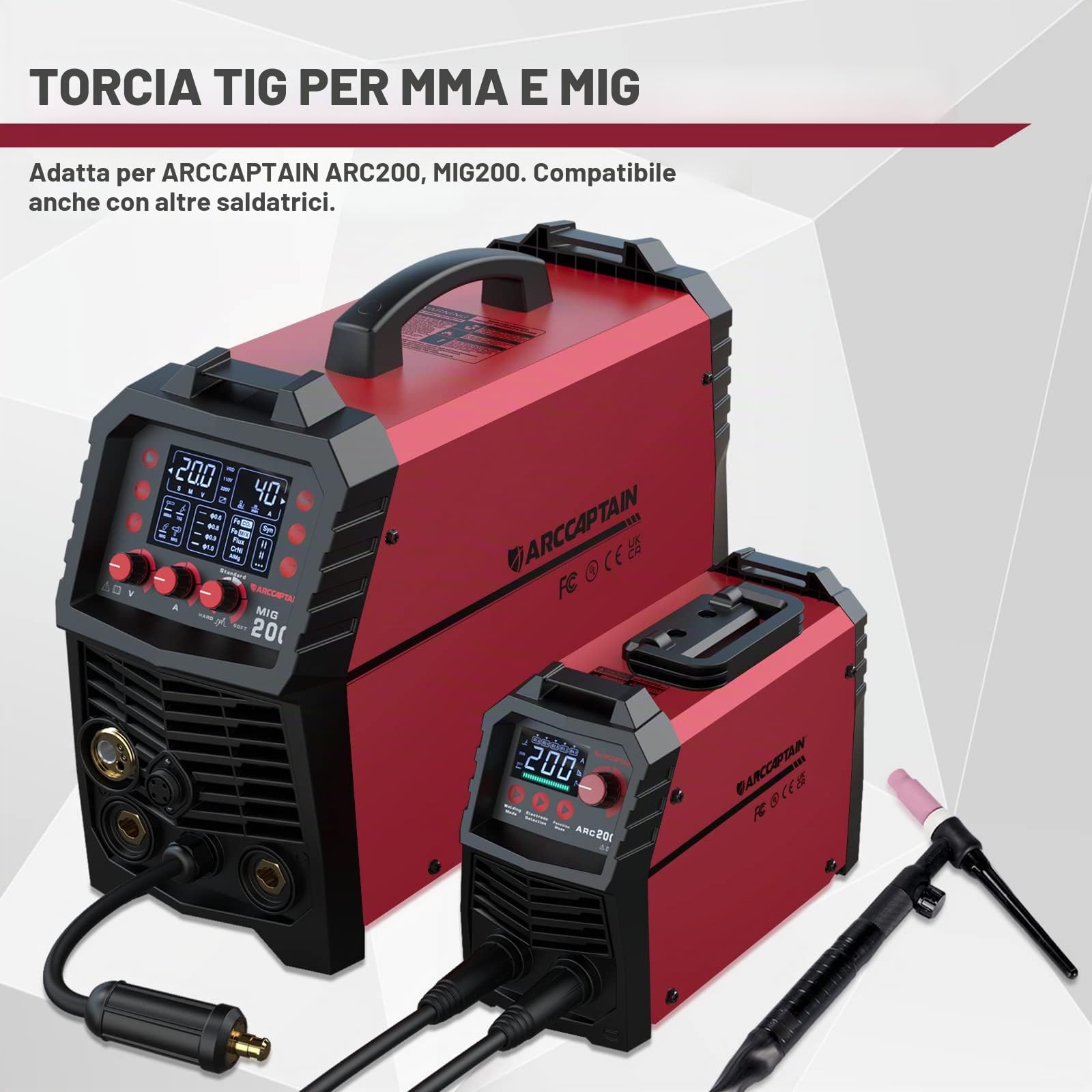 ARCCAPTAIN Torcia per saldatura TIG, torcia TIG Argon WP-17V con tubo dell'aria rosso da 13 piedi e connettore da 35-50 mm, torcia TIG di sollevamento 150 A per ARCCAPTAIN ARC200 MIG200
