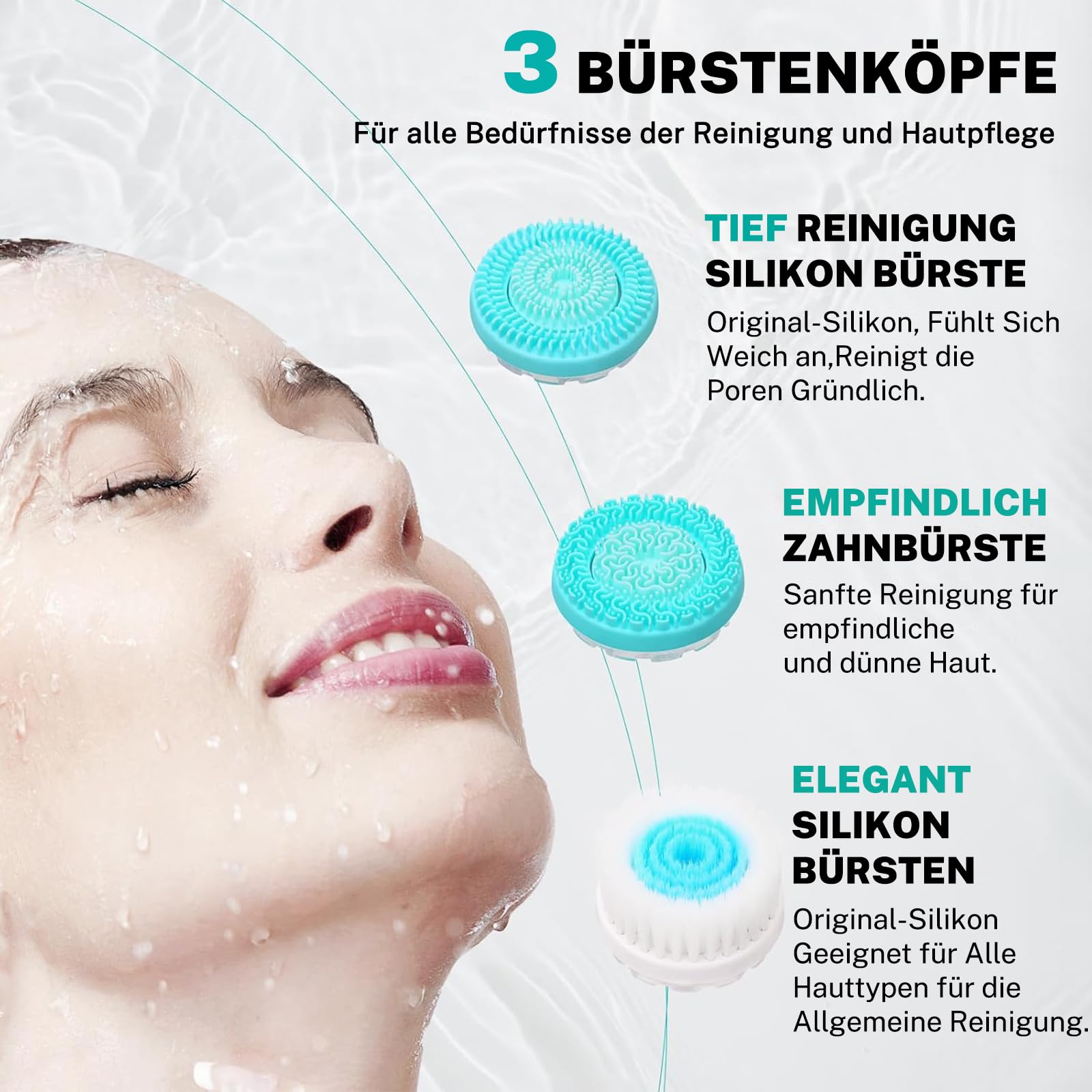 3 in 1 Elektrische Gesichtsreinigungsbürste mit 3 Bürstenköpfen, Wiederaufladbar, Tiefenreinigung Wasserdichte Gesichtsbürste für Männer und Frauen, Jeden Hauttyp (Blau)