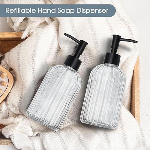Miniatura 2 de Topsky Paquete de 2 dispensadores de jabón de vidrio con bomba de plástico, dispensador de jabón líquido de manos de 13.5 fl oz, bomba a prueba de