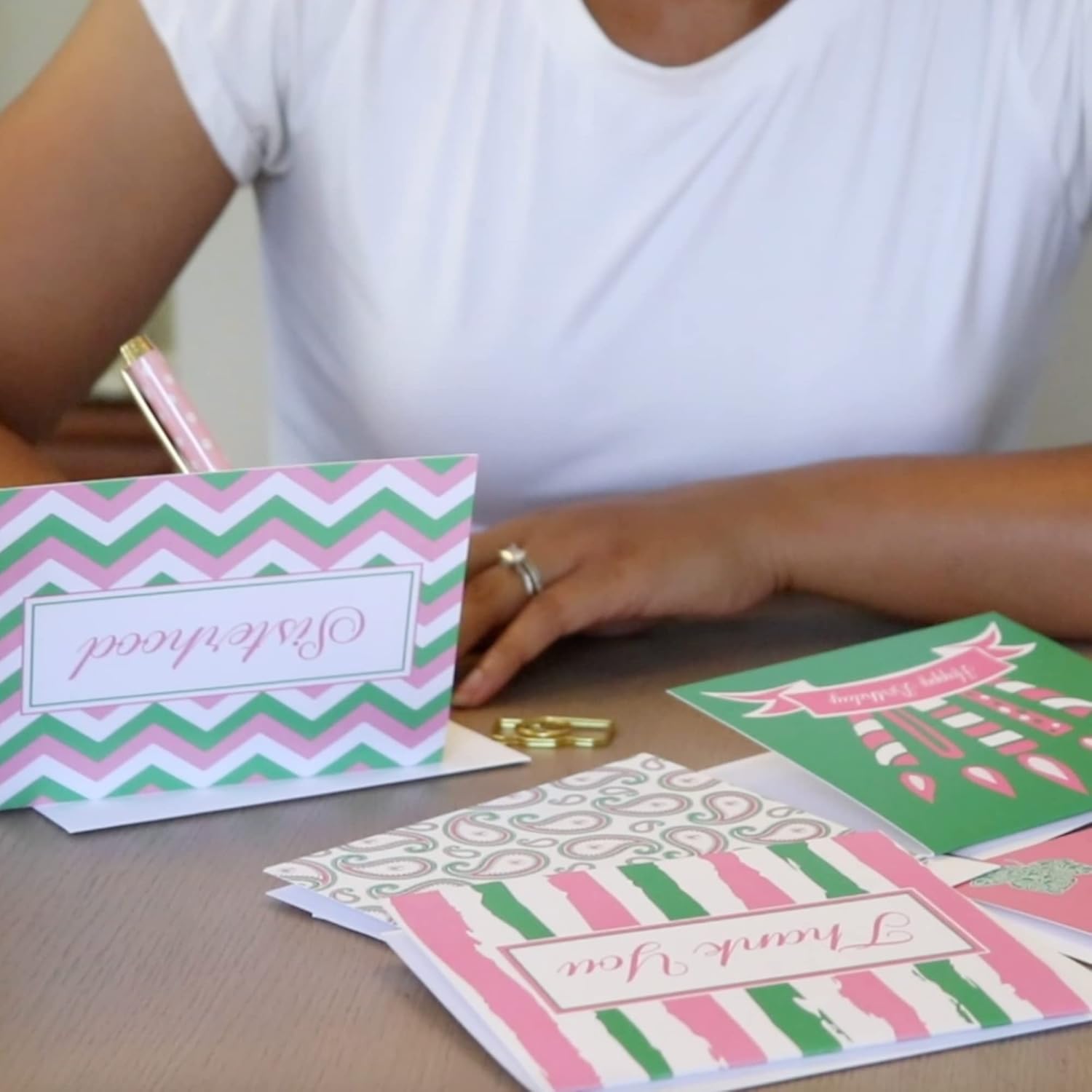 15 Custom Pink and Green notecards |Sorority Inspired | Thank you, Birthday, Sisterhood and all occasion cards