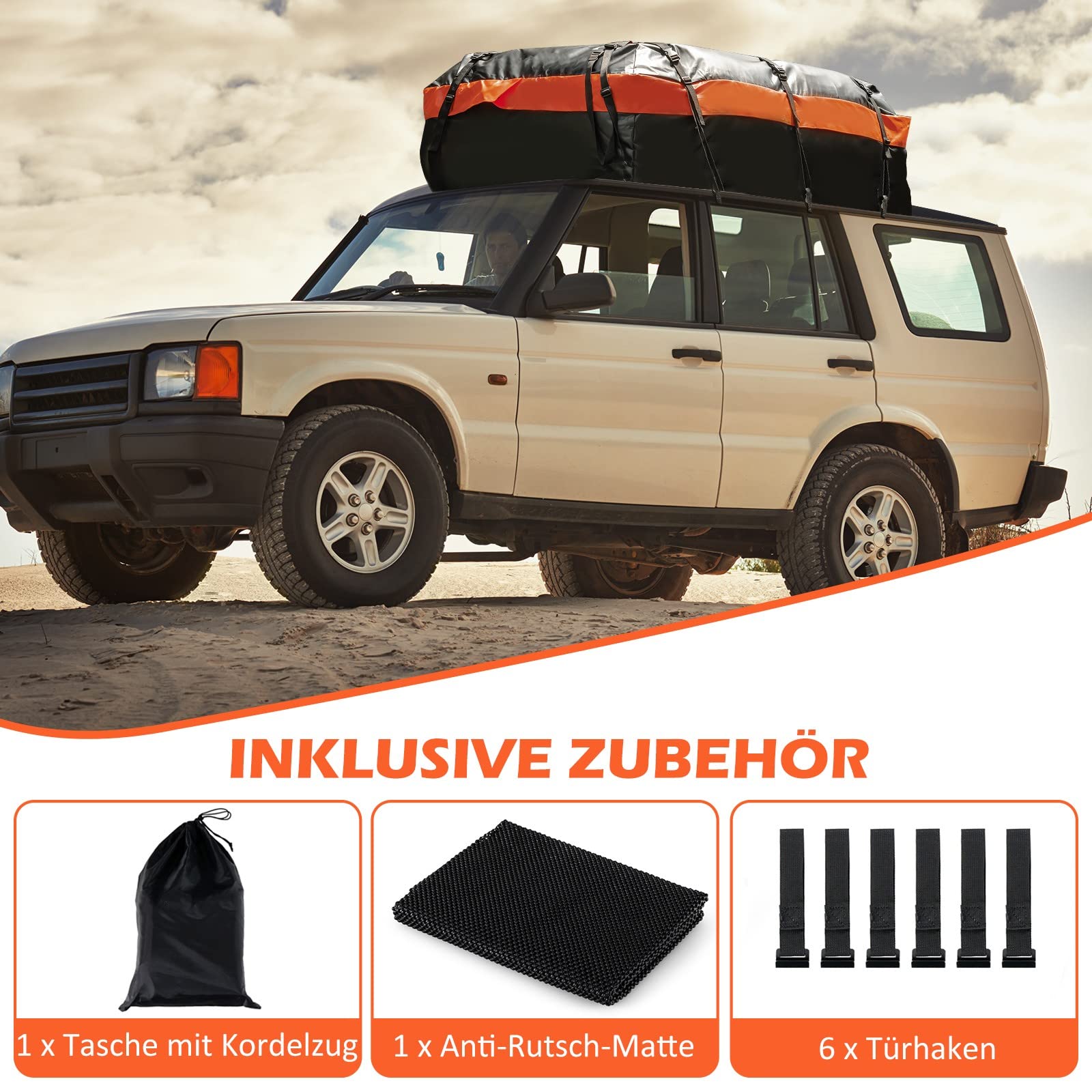 GYMAX Dachtasche faltbar, wasserdichte Dachgepäcktasche 600L, Dachbox mit Anti-Rutsch Matte & 6 Türhaken, Gepäckbox für Autos mit/ohne Gepäckträger, Gepäcktasche für Reisen & Transport