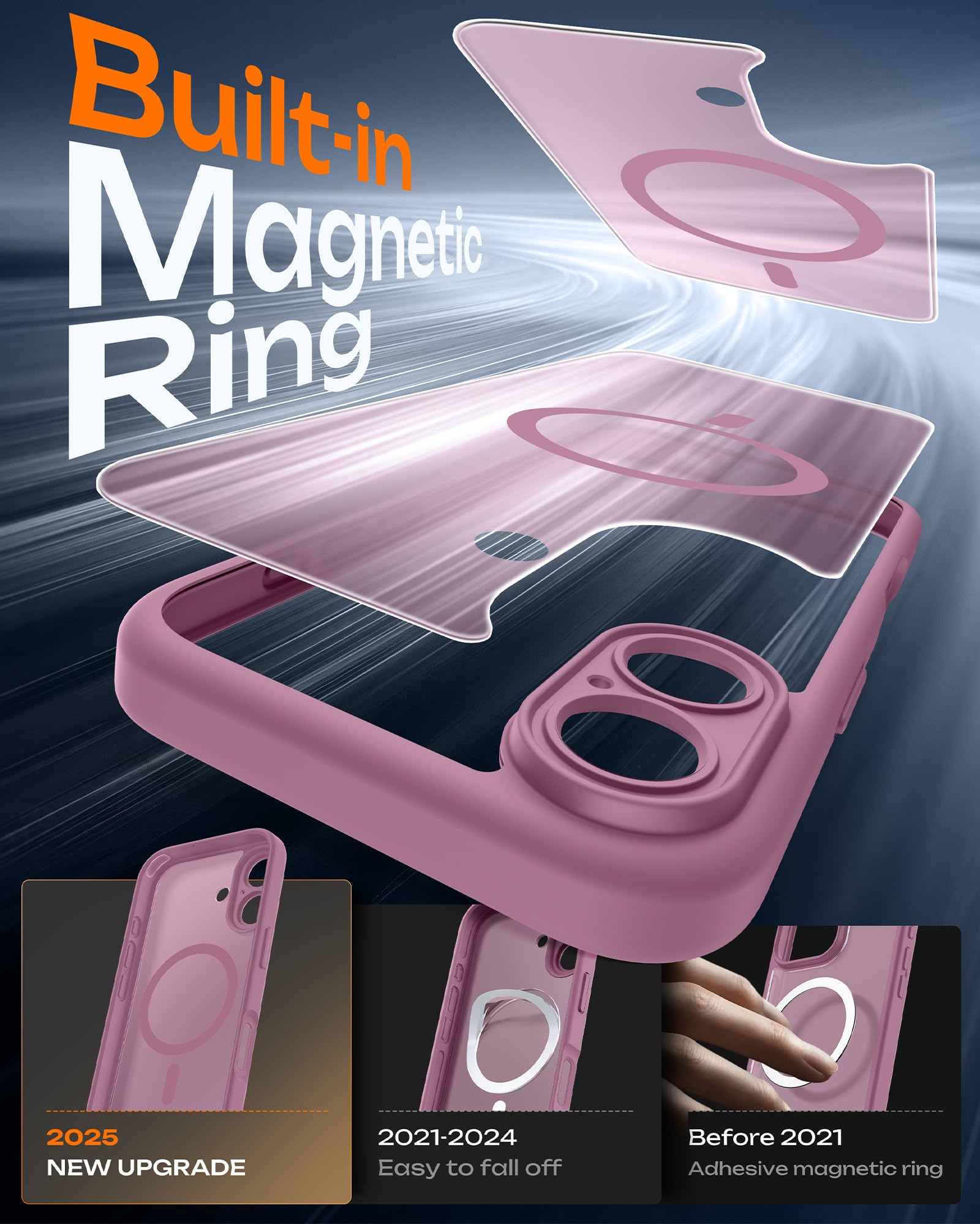 TOCOL Cover Magnetica per iPhone 17 6,3 Pollic, Compatibile con MagSafe, Anello Magnetico Incorporato, Protezione Fotocamera Integrata, Custodia Antiurto Traslucida Opaca, Lilla Viola