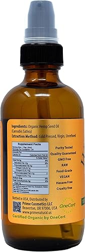 Miniatura 3 de PRIME NATURAL Aceite de semilla de cáñamo orgánico y aceite de ricino orgánico, prensado en frío, virgen, sin refinar, 4 onzas cada uno, paquete de