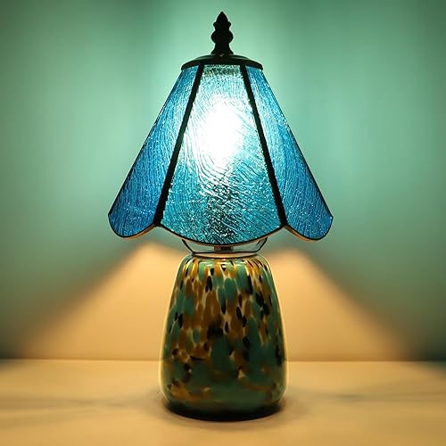 Miniatura 11 de Tiffany Lamp Stained Glass Mushroom Table Lamp 7X7X12 Inch Milky White Mini Night Light Glass Base Accent Light Suitable for Bedside Table Bedroom