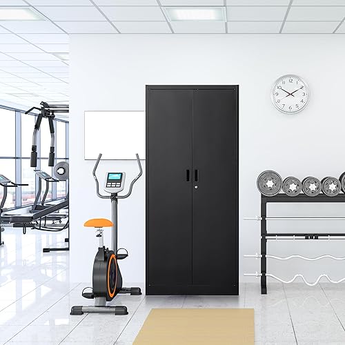 Miniatura 8 de Armarios de almacenamiento de metal para garaje, archivador de metal de 71 pulgadas de alto con 5 estantes ajustables, armarios de almacenamiento