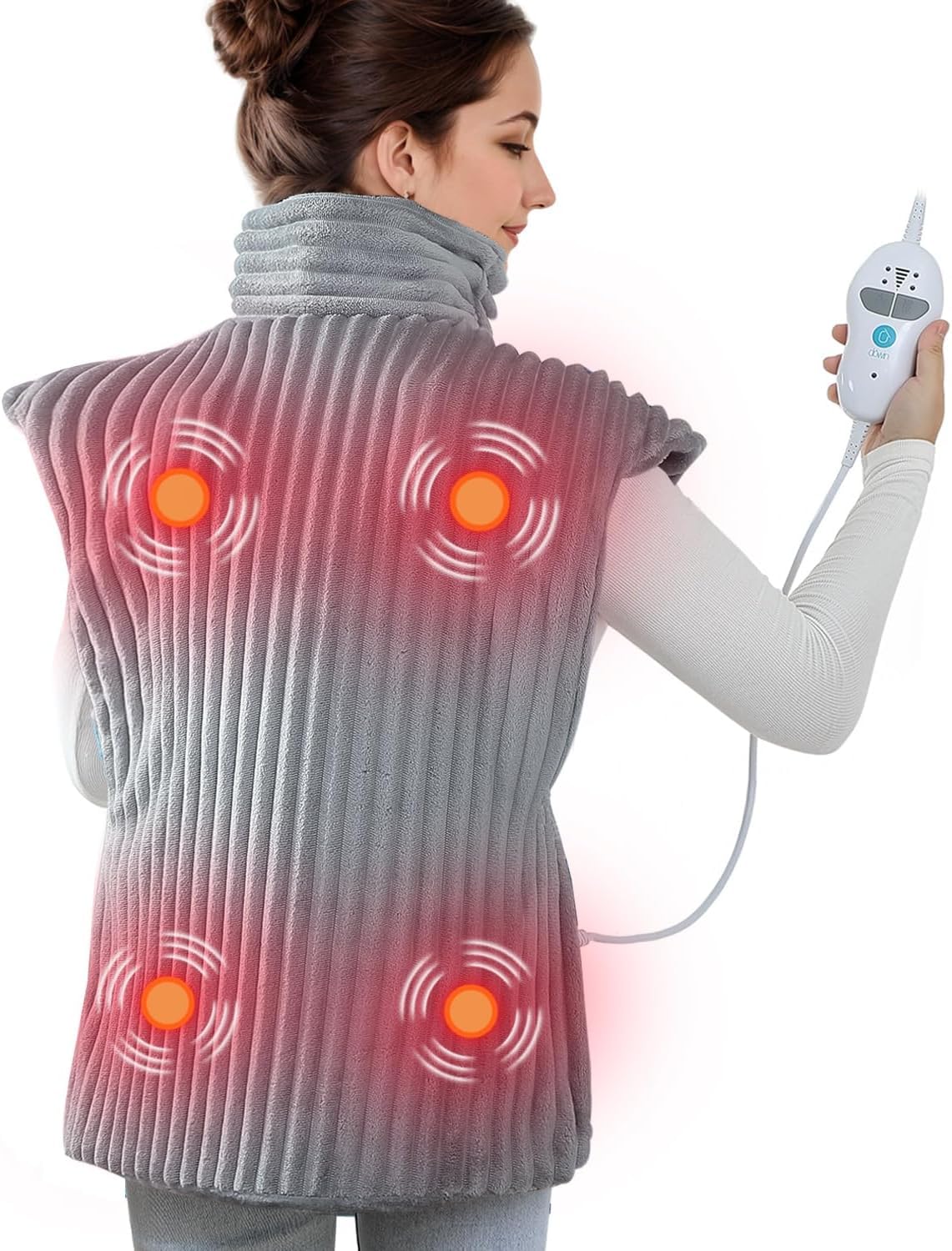 Dowin Heizkissen mit Vibrationsmassage 60x100cm Für Rücken Schulter Nacken | Elektrisch Wärmekissen mit Abschaltautomatik, Electric Heating Pad mit Taillenriemen, Rückenwärmer, Maschinenwaschbar
