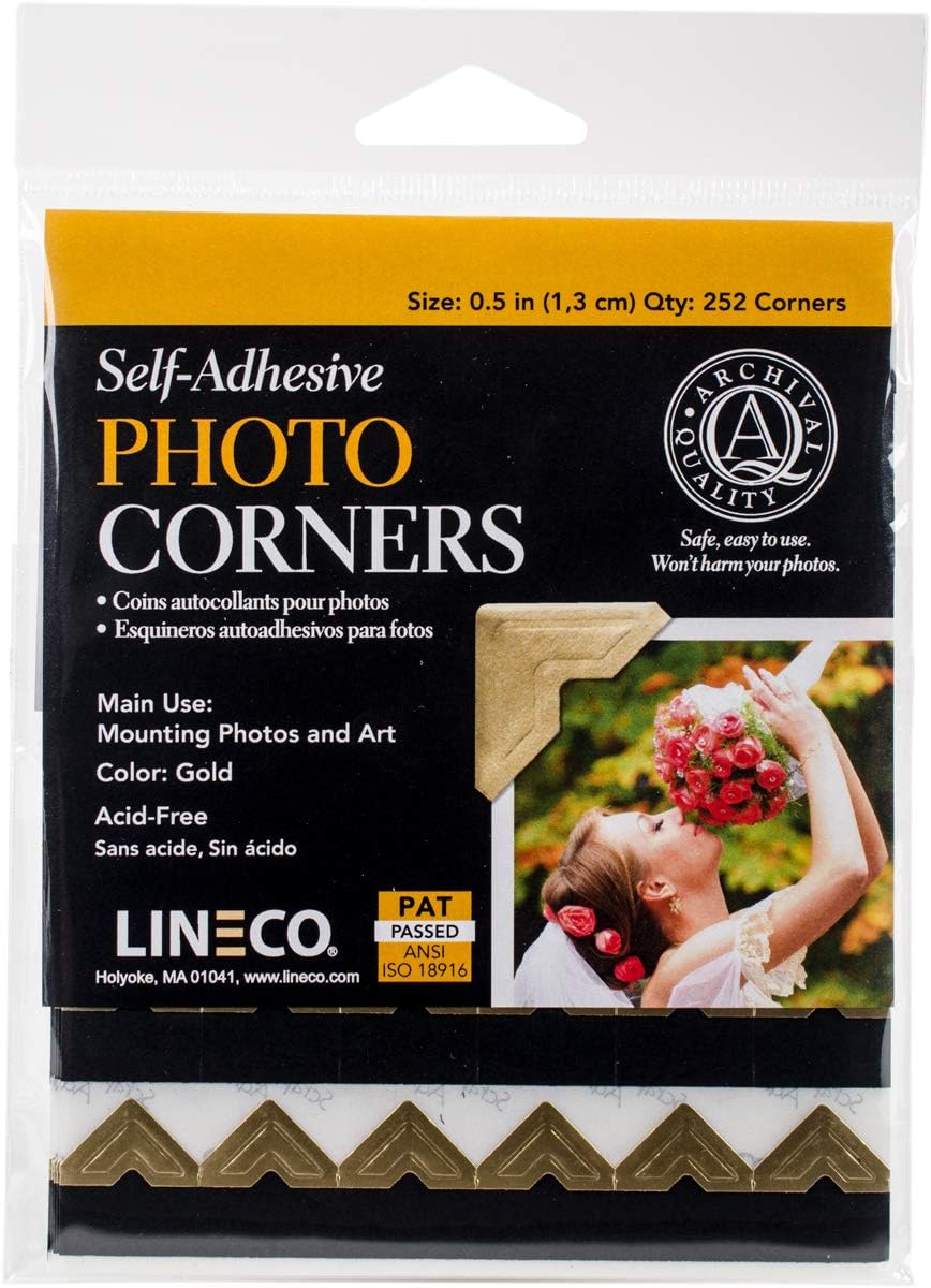 Lineco 533-0028PS Gold .5" Self-Adhesive Photo Corners 252/Pkg