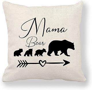 Mother Gift from Daughter & Son - Mama Bear with Children Mother Day's Birthday Gift for Mother Grandma--I Love You Present for New Moms Stepmom Bonus Mom - Throw Pillow Cover
