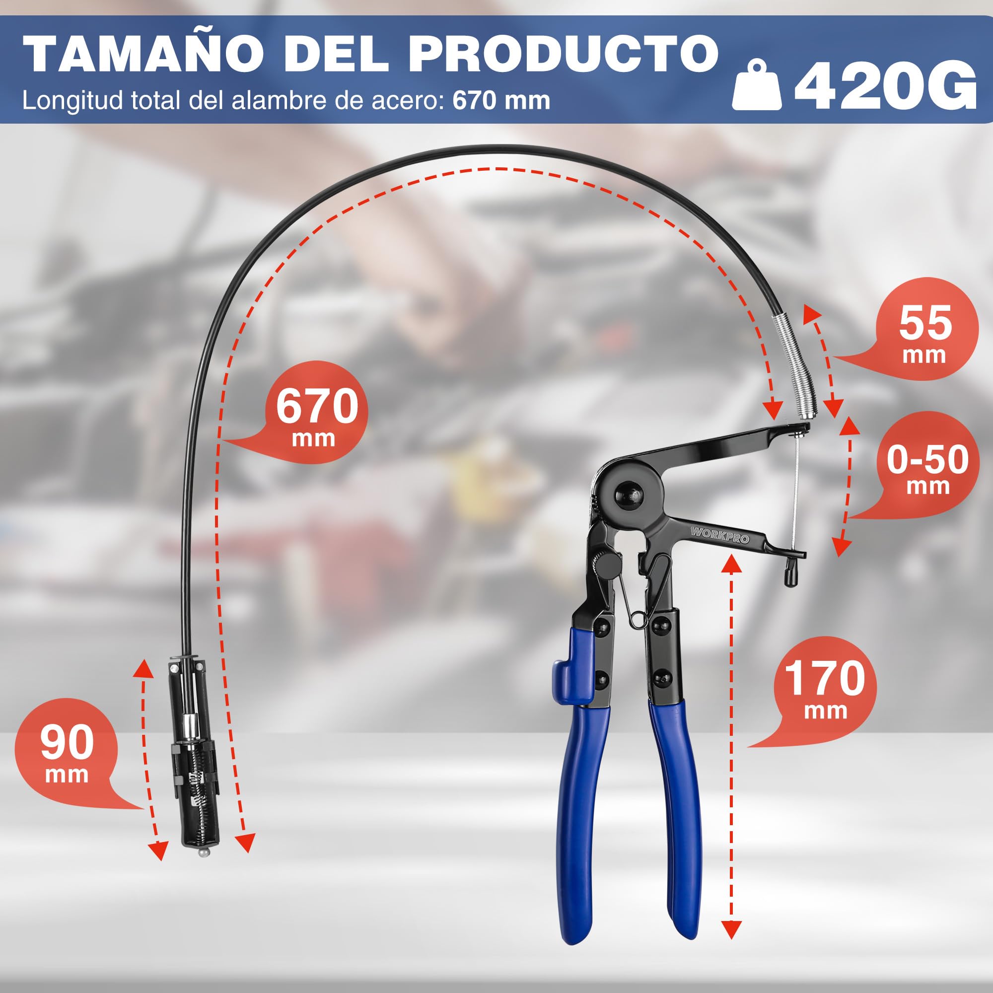 WORKPRO Alicates Abrazaderas, Alicates Abrazaderas Coche de Manguera Flexible, Alicates para Abrazaderas de Resorte, Herramienta para Quitar Abrazaderas de Automóviles para Mangueras