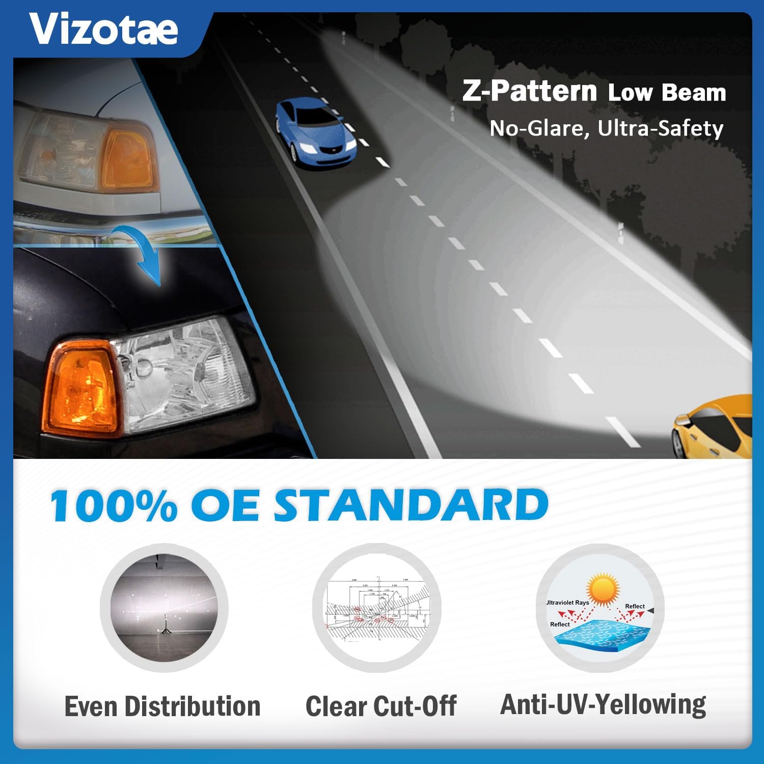 Headlights Assembly for 2001-2011 Ford Ranger Halogen Headlamp Replacement, High/Low Beam W/Bulbs, Driver & Passenger Side