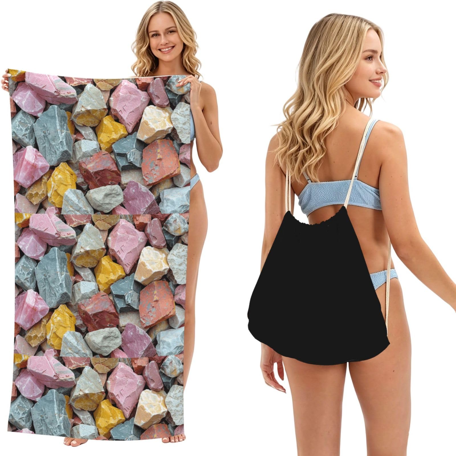 SKGOHLH Rainbow Stone 2in1 Packable Beach Towel Bag Women