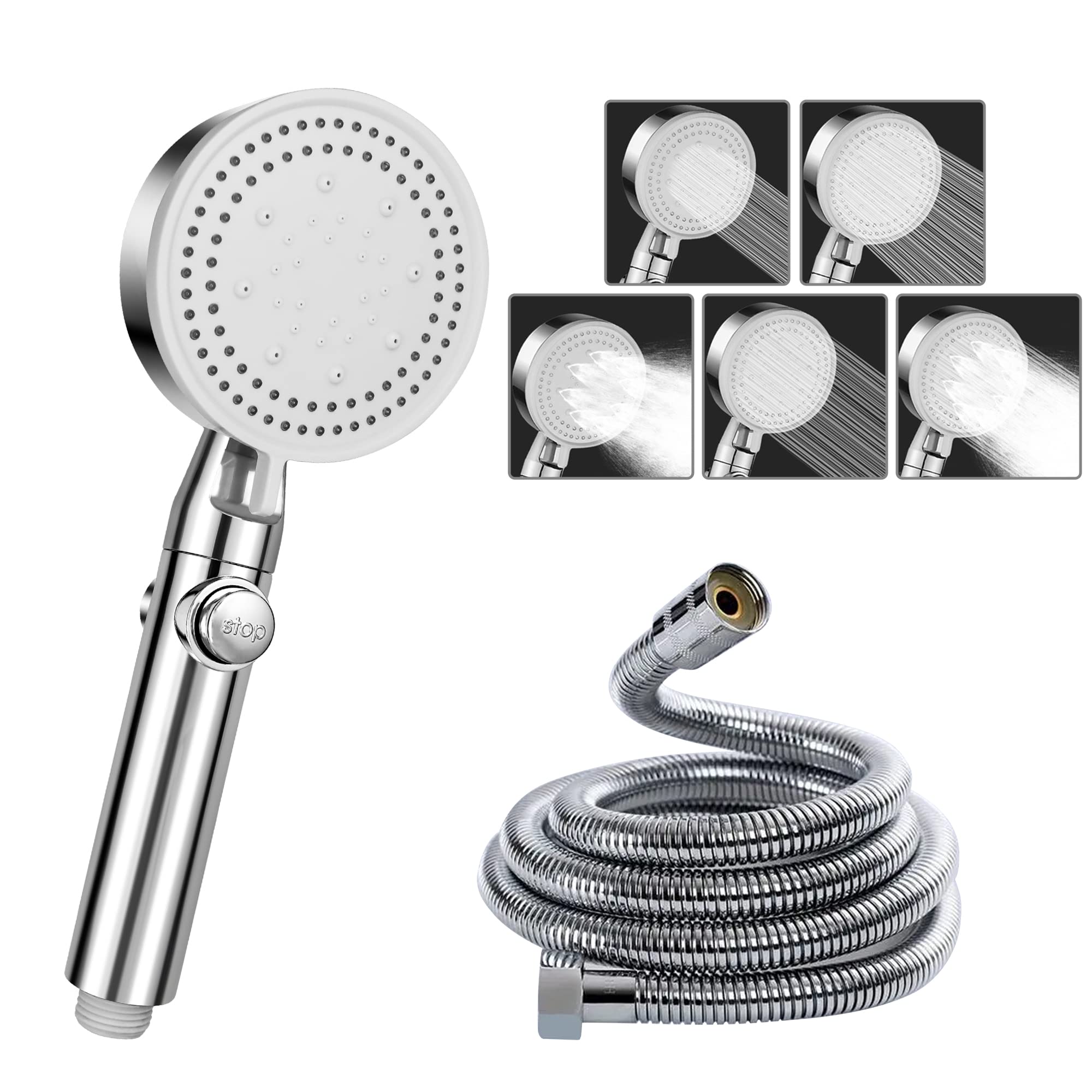 Shower Head and Hose, 5 Mode Water Saving Shower Heads Set, Powerful ...