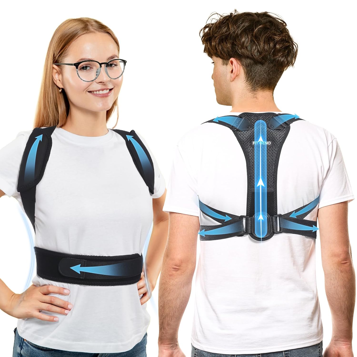 Fit Geno Posture Corrector for Petite Women, Men, and Teens: Adjustable Upper Back Brace - Improve Posture Correct Hunchback Slouching Invisible Under Clothes (X-Small/Small)