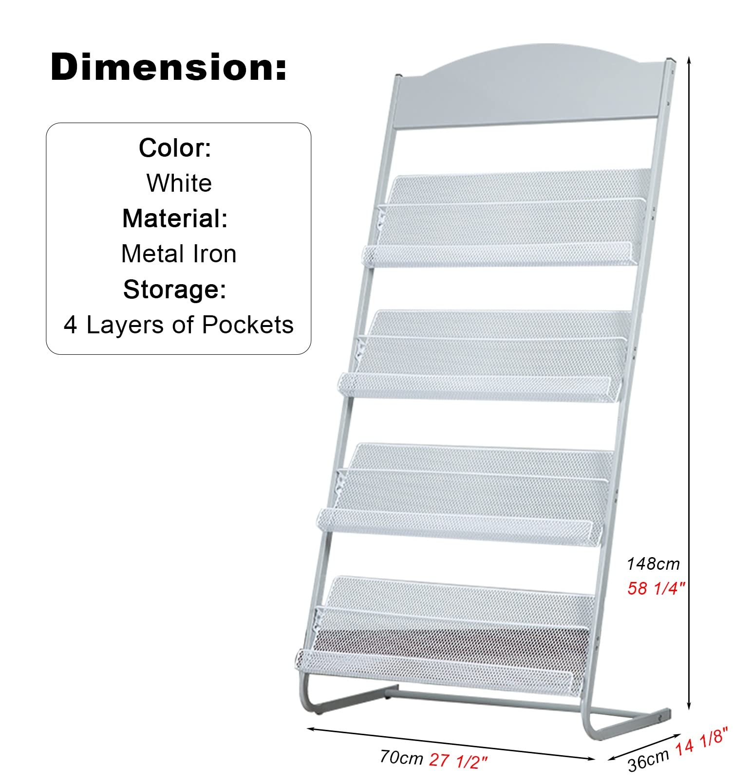 Zeitschriftenständer aus Netzstoff, Metall, für Zeitschriften, Broschüren, Bodenordner, mit abnehmbarem Design, langlebig und einfach zu montieren, Weiß