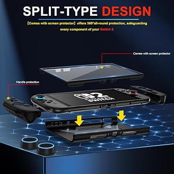Protective Case for Nintendo Switch 2, Full Protection Switch 2 Cover, [Military-Grade Protection],TPU Shock-Absorption and Anti-Scratch withBult-in Screen Protector& 2 X Thumb Grip