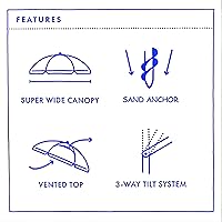 Vista 6 de Sombrilla de playa plegable de 6.5 pies, portátil, con anclaje para la arena, a prueba de viento, botón para inclinación y ventilación, protección