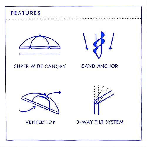Miniatura 6 de Sombrilla de playa plegable de 6.5 pies, portátil, con anclaje para la arena, a prueba de viento, botón para inclinación y ventilación, protección