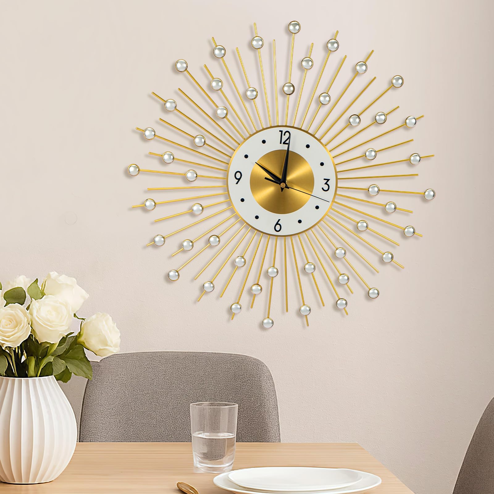 Youyijia 45cm Metal Wall Clock for Living Room Battery Operated Silent Non-ticking Modern Clock for Bedroom Kitchen Home Decor Gold — image 1