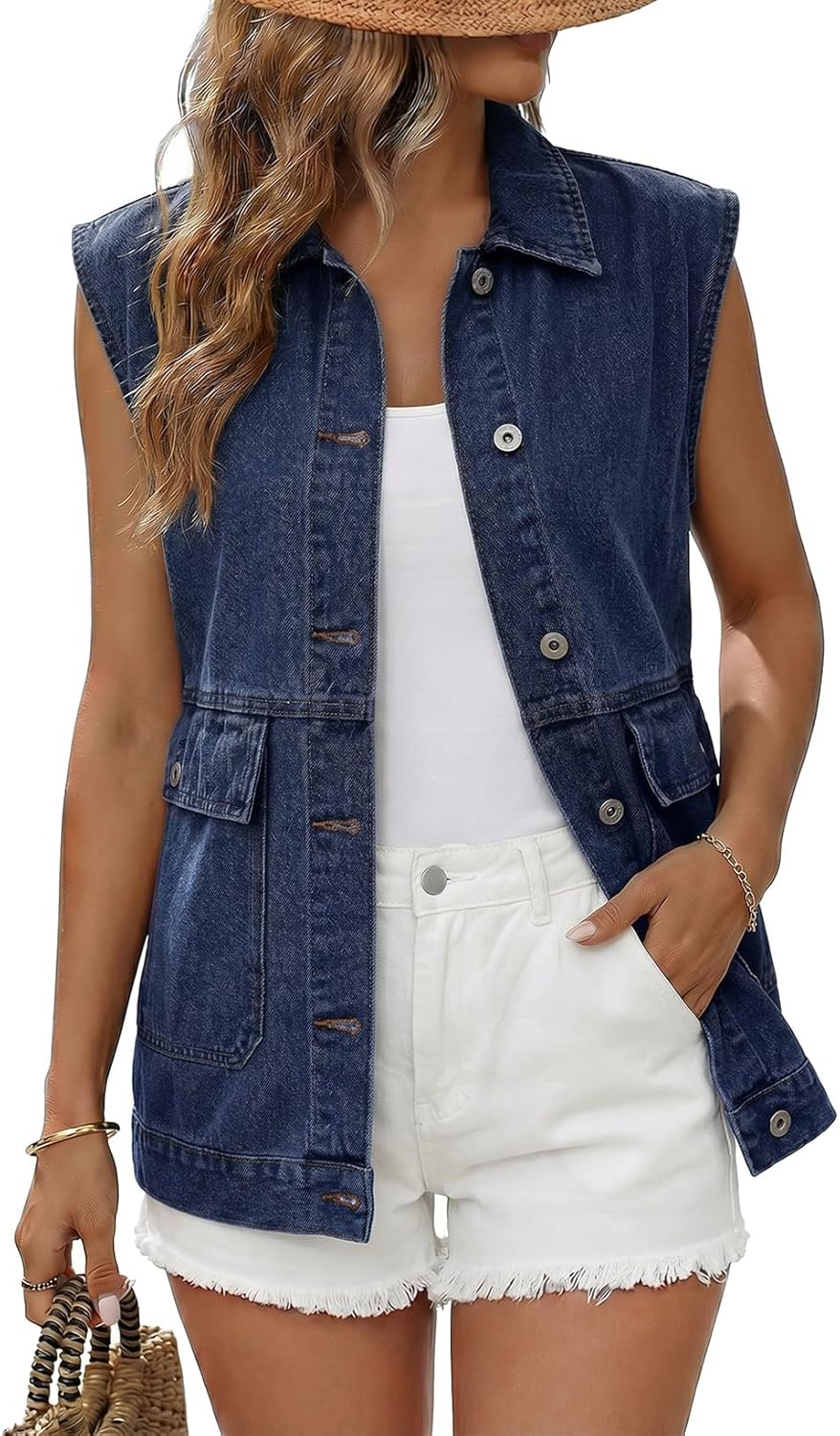 Dokotoo Women's Casual Denim Vest Sleeveless Jacket Vest with Pockets