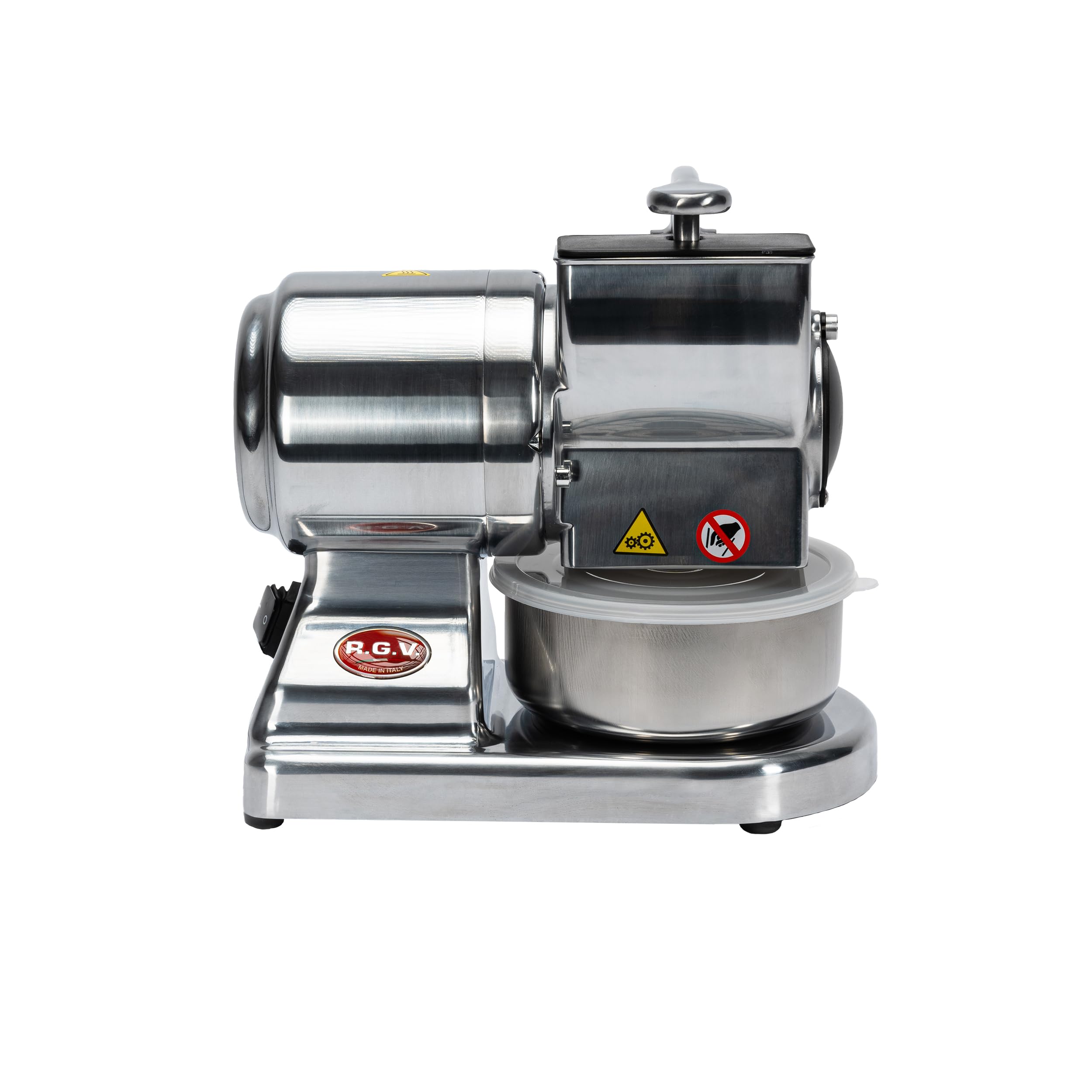 RGV Grattugia Maxi Essential - Grattugia Elettrica con Rullo in Acciaio Inox – Struttura in Alluminio, Bacinella in Acciaio, Rullo Estraibile Lavabile in Lavastoviglie