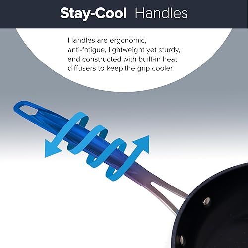 Miniatura 5 de Nuwave Juego de 3 sartenes de 8 pulgadas, 10 pulgadas, 12 pulgadas, forjadas ligeras, G10 Healthy Duralon Blue Ceramic Ultra Antiadherente, listas