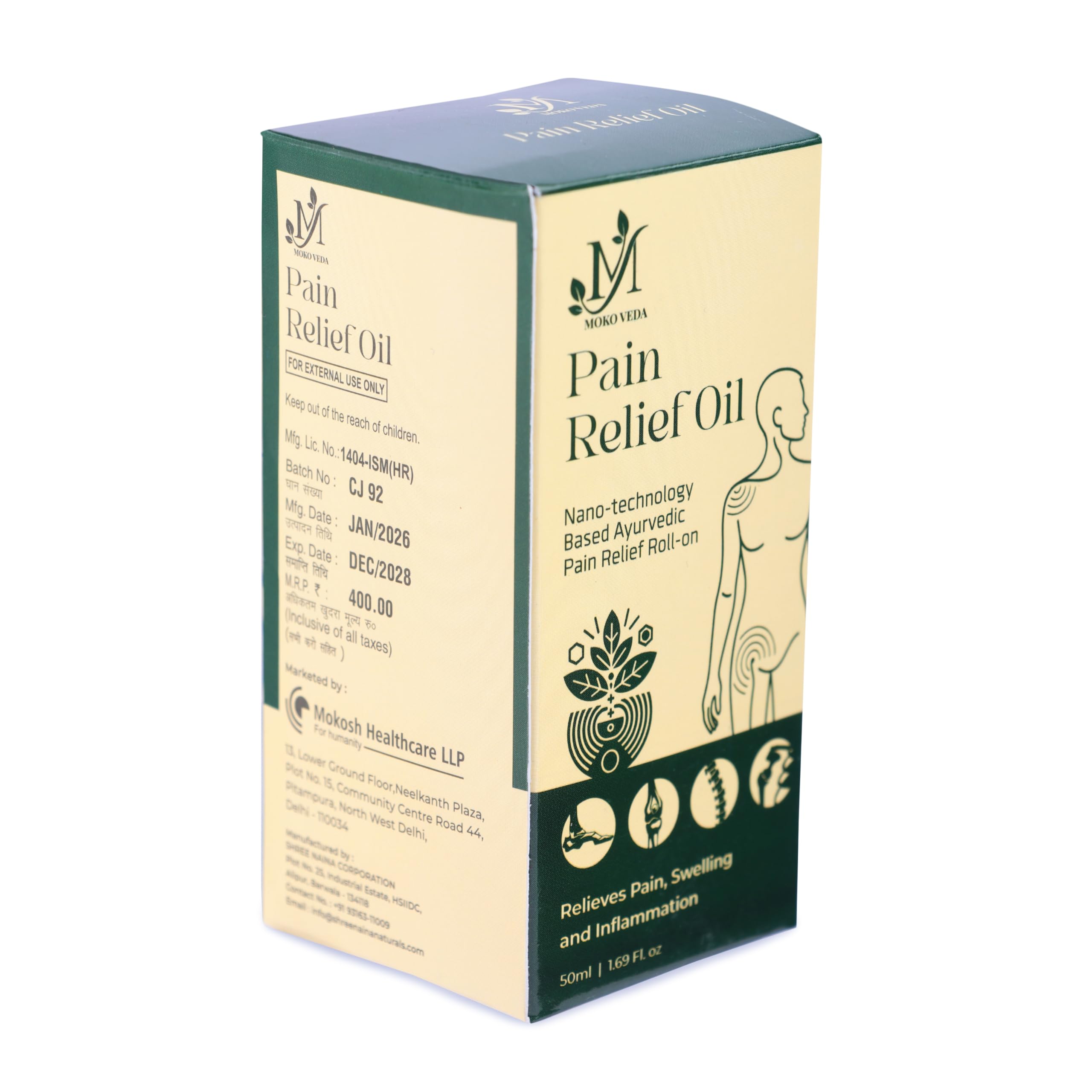 MOKO VEDA Pain Relief Oil Roll-On 50ml | Nano Technology Ayurvedic Formula for Muscle, Joint & Back Pain | Fast-Absorbing Plant-Based Oil | Pre & Post Workout Recovery 1