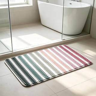 Mid Century Modern Geometric Bath Mat, Boho Retro Floor Rug17.7x29.5 | Retro Colorful Neutral Modern Art Linen Abstract Grey Blush Bathroom Decor Toilet Floor Rug Doormat Kitchen