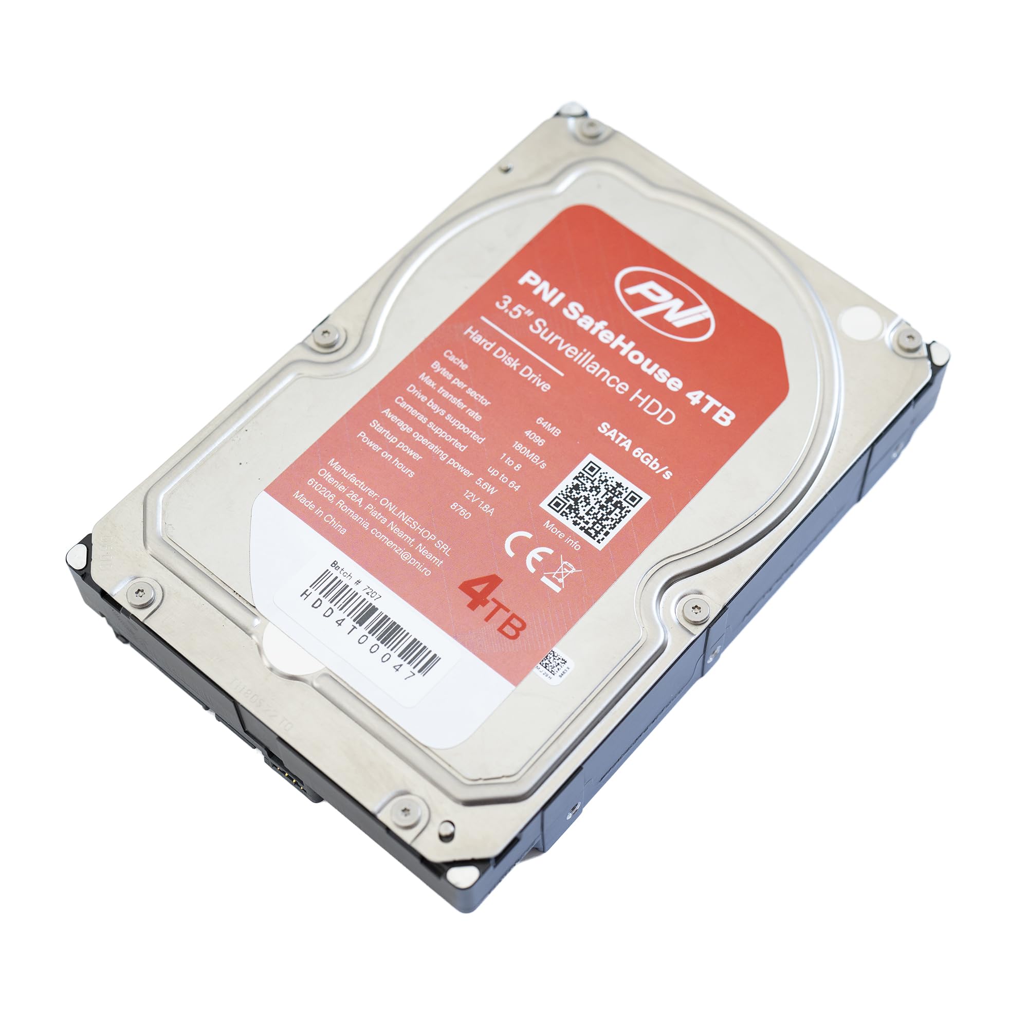 Hard Disk interno PNI SafeHouse 4TB 3,5" HDD, CCTV, 64MB, SATA III, 7200 RPM per sistemi di sorveglianza
