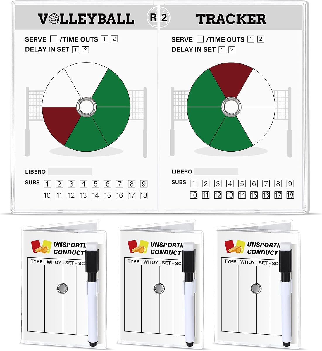 Seenelling 4 Set Volleyball Rotation Trackers Portable Volleyball Rotation Wheel Clipboard with Dry Erase Marker and Eraser Tip for Strategy Techniques Officials Referees and Coaches