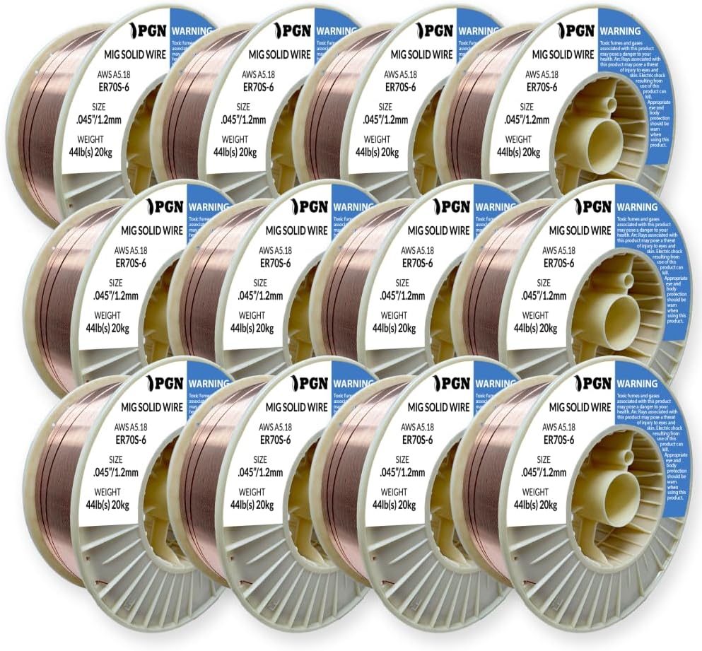 PGN Solid MIG Welding Wire - ER70S-6 .035 Inch, 44 Pound Spool - Mild Steel MIG Wire with Low Splatter and High Levels of Deoxidizers - For All Position Gas Welding - Shatterproof ABS Spool