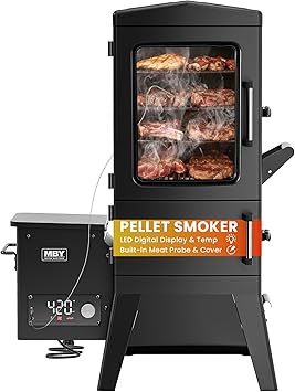 Vertical Electric Pellet Smoker with Waterproof Cover & Meat Probe, 4-Rack Digital BBQ Electric Smokers, 616 Sq.in, LED Temperature Control, Ribs, Brisket, Chicken