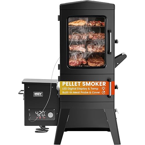 Vertical Electric Pellet Smoker with Waterproof Cover & Meat Probe, 4-Rack Digital BBQ Electric Smokers, 616 Sq.in, LED Temperature Control, Ribs, Brisket, Chicken