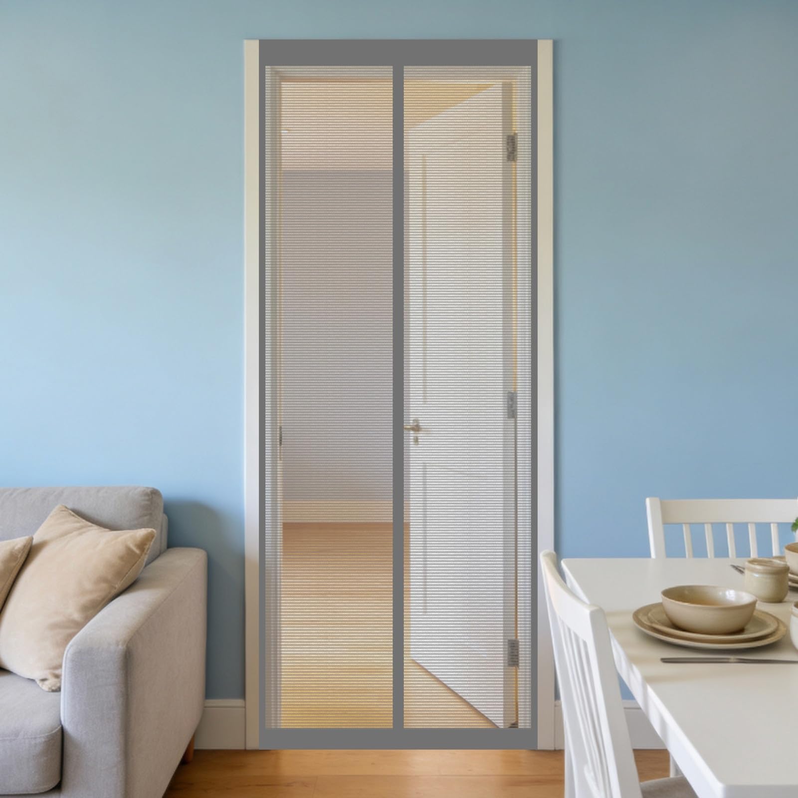 Moustiquaire magnétique pour porte 158x300 cm en gris sans perçage pour air frais