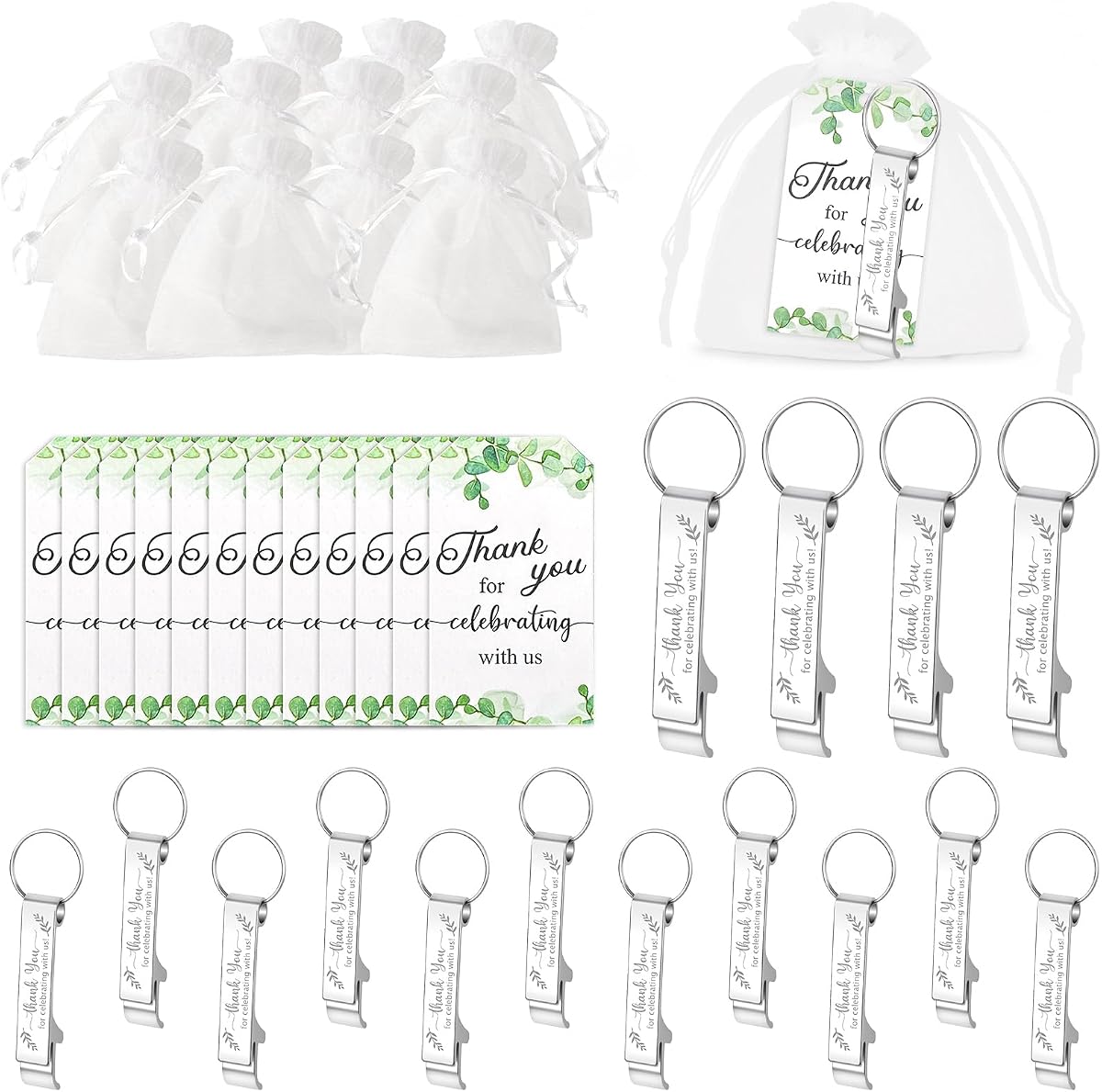 OurWarm 50 Sets Wedding Favors for Guests Bottle Opener Keychains withThank You Cards and Organza Bags, Wedding Party Favors Souvenirs Gifts for Recuerdos Para Boda Bridal Shower Engagement