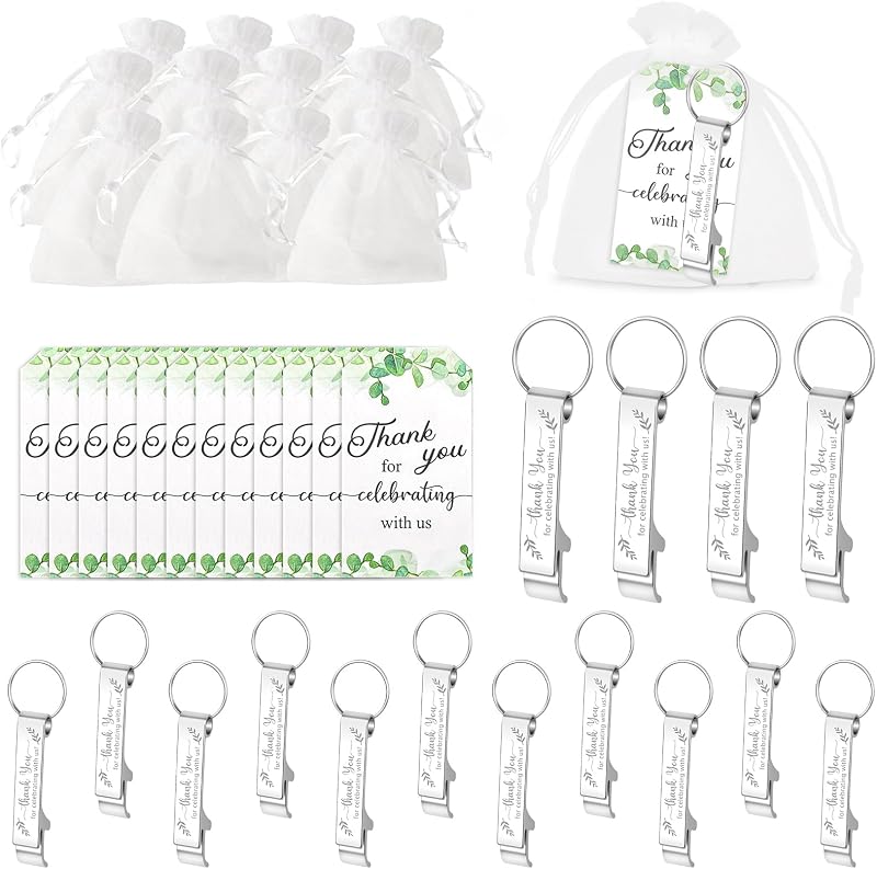 OurWarm 50 Sets Wedding Favors for Guests Bottle Opener Keychains withThank You Cards and Organza Bags, Wedding Party Favors Souvenirs Gifts for Recuerdos Para Boda Bridal Shower Engagement