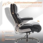 700lbs Grande et grande chaise de bureau-Grande chaise de réception haute avec support Lombaire réglable 3D Flip bras Plus Taille roues, chaise d'ordinateur exécutif, base en métal lourd, large siège rembourré épais