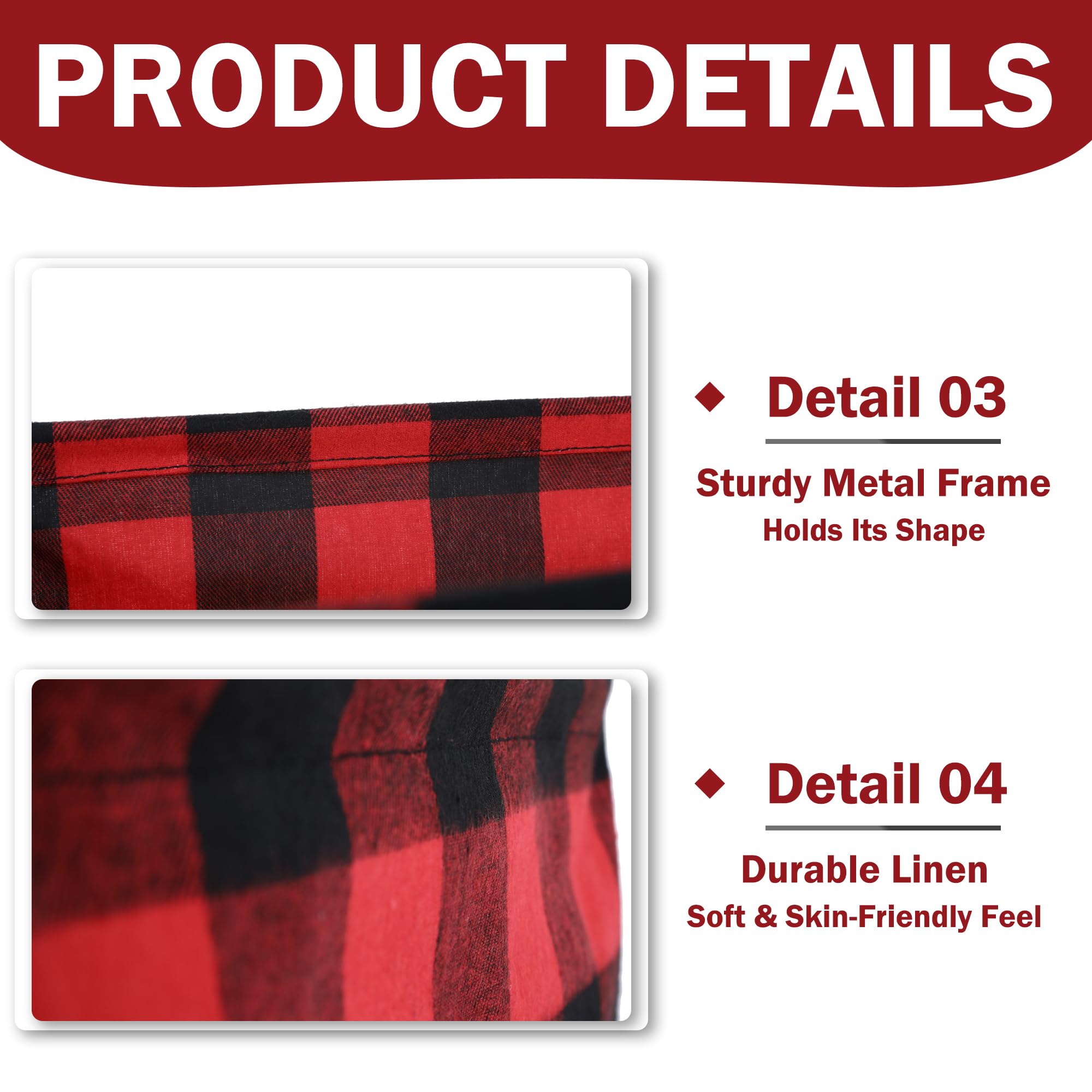 Paquete de 3 cestas de almacenamiento para almacenamiento de cuadros de búfalo cesta organizadora decorativa para juguetes, ropa, guardería, armario, hogar, oficina, red roja y negra