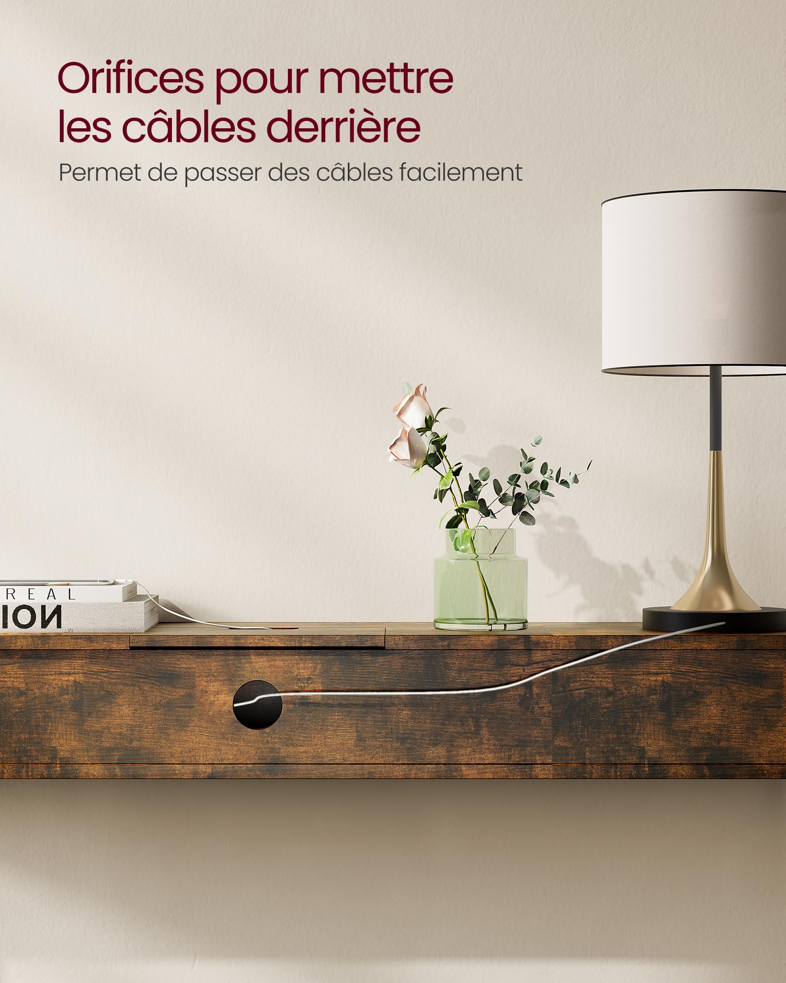 VASAGLE Table Console Fine avec Multiprise, Table de Canapé avec 2 Compartiments, Chargement Caché, Gain de Place, 25 x 120 x 81 cm, pour Entrée, Salon, Marron Rustique et Noir d’Encre LNT111K01
