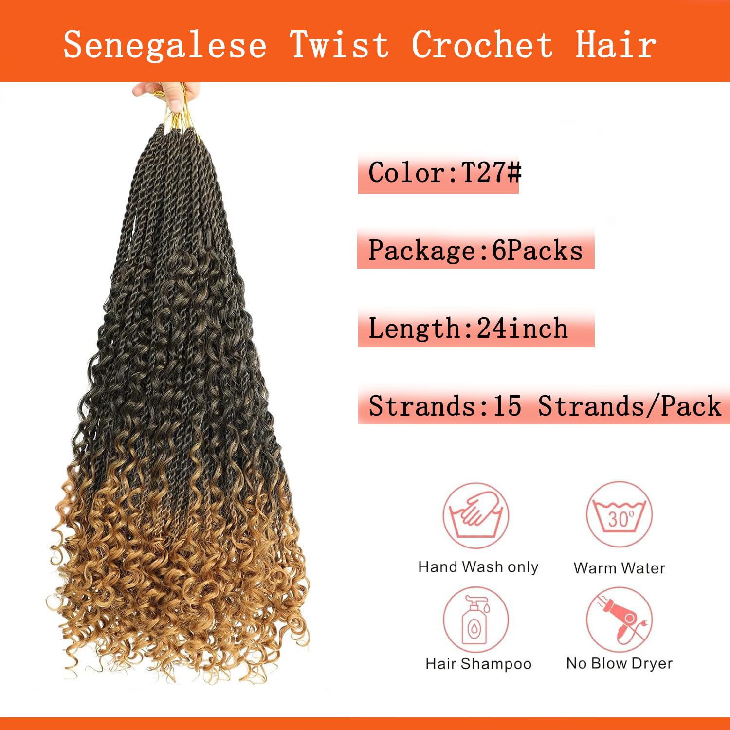 TOOPBIUTI Senegalese Twist Crochet Hair 24 Inch 6 Pack Boho Goddess Island Twist Pre-Looped Crochet Hair with Curly Ends (T27# - Image 2