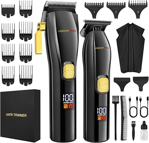 HIENA PRO Kit de cortapelos profesional y cortadora de hoja en T para hombres, kit completo de peluquería inalámbrico, kit de corte de pelo, juego