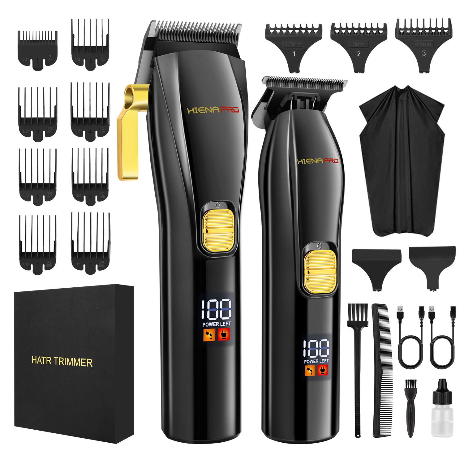 HIENA PRO Professional Hair Clippers and T-Blade Trimmer Kit for Men Cordless Complete Barber Kit Hair Cutting Kit Haircut Set with LED Display & USB